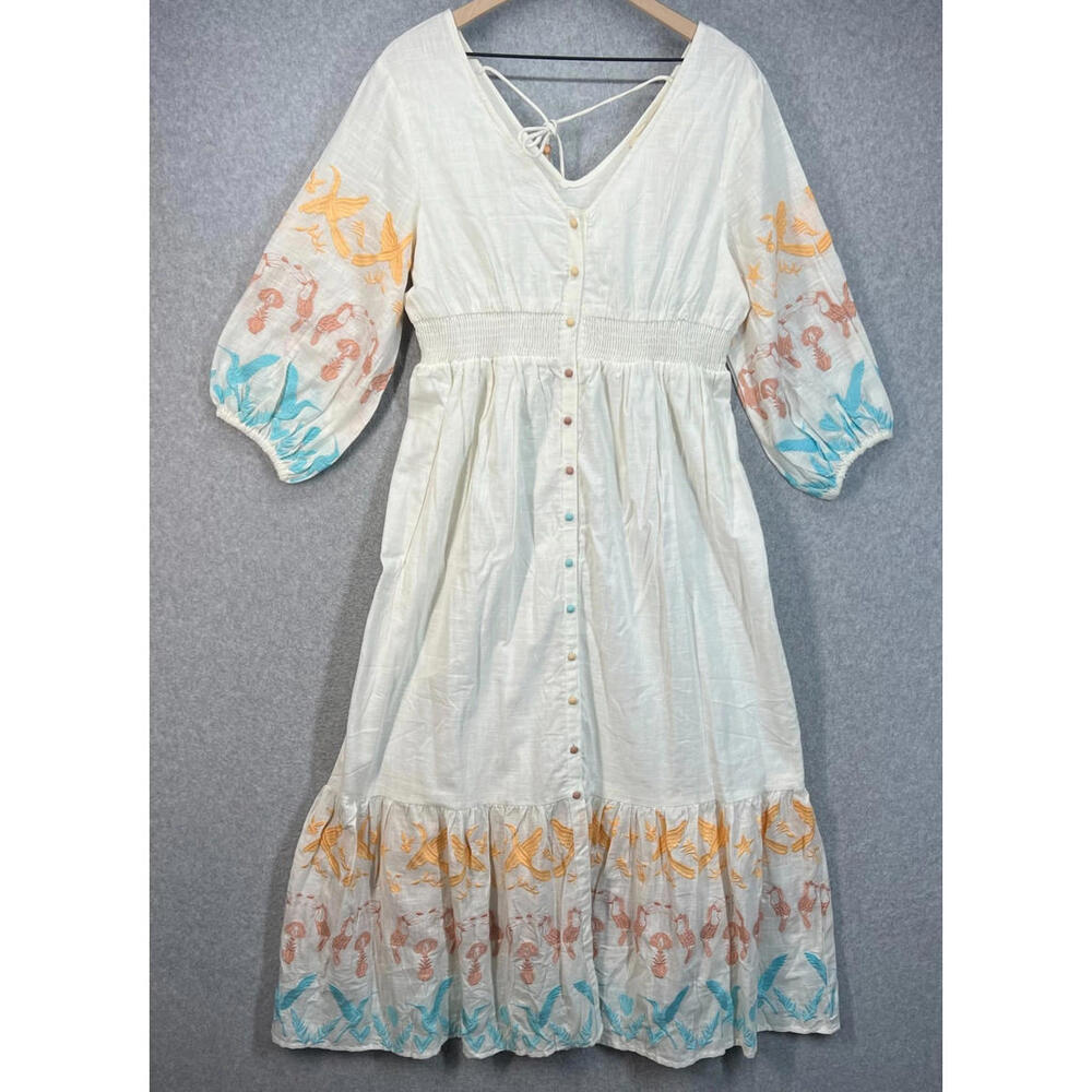 Z & L Alethia Maxi Dress Maxi Dress Womens L Button Down Embroidered White NWT